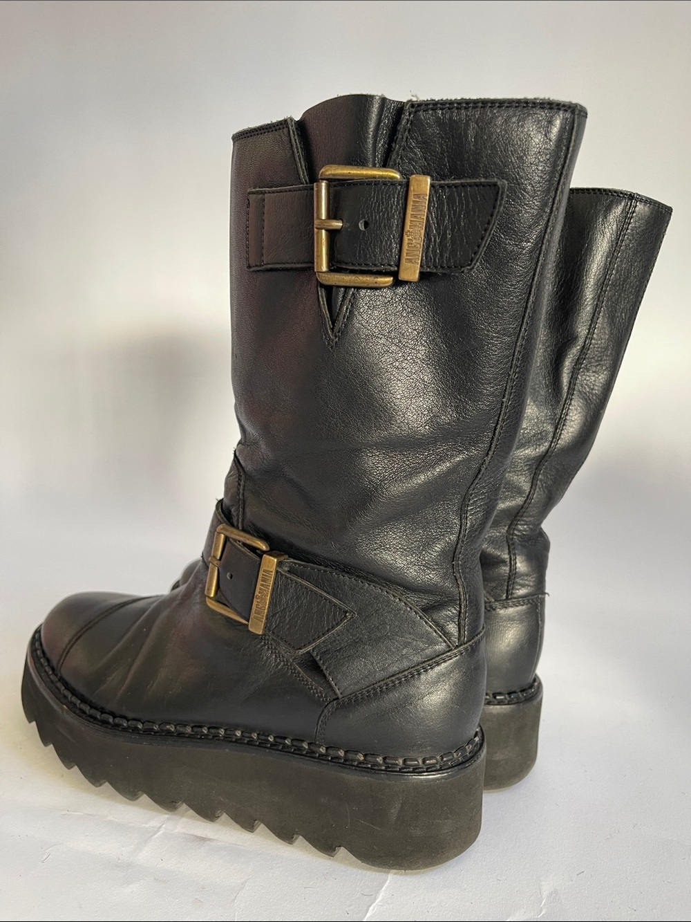 Vivienne Westwood Anglomania Black Leather Double Buckle Biker Boots AW16 US 7 - Picture 6 of 15